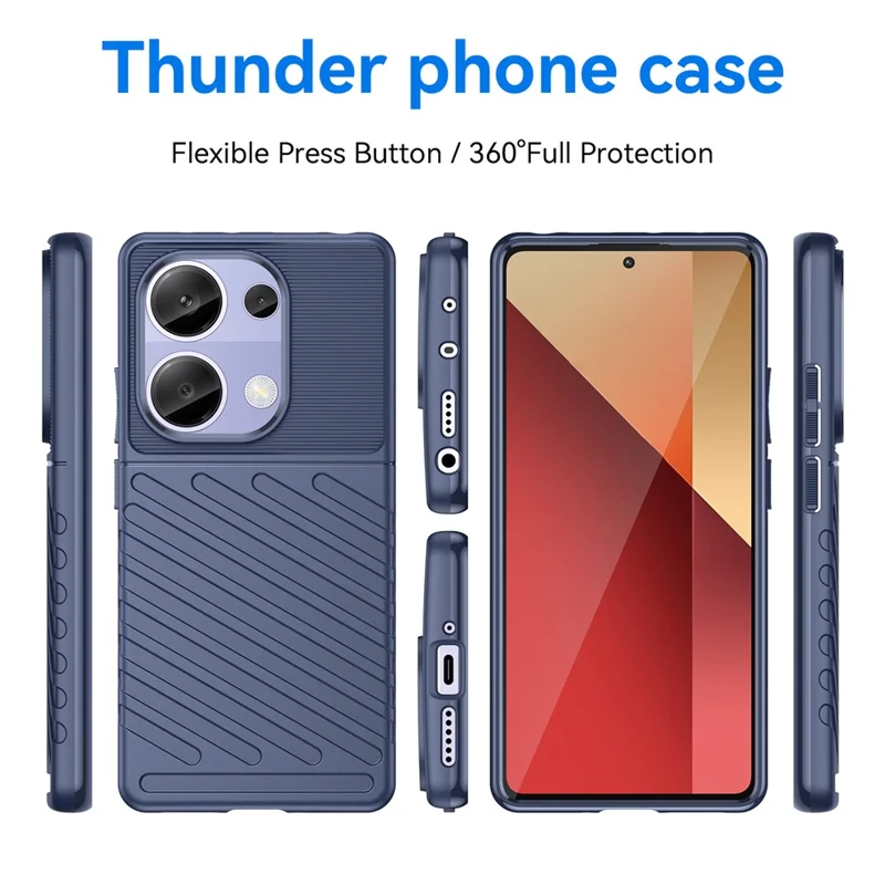 Série Thunder pour Xiaomi Redmi Note 13 Pro 4G / Poco M6 Pro 4G Étui TPU Texture de sergé Housse de protection pour téléphone - Bleu