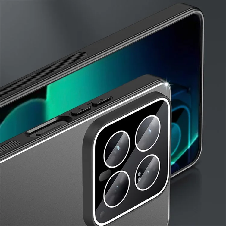 For Xiaomi 14 Phone Case Metal+PC+TPU Matte Anti-scratch Smartphone Cover - Black+Brushed Black