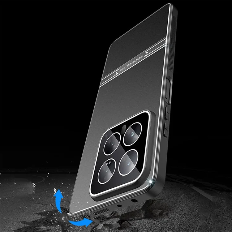 For Xiaomi 14 Phone Case Metal+PC+TPU Matte Anti-scratch Smartphone Cover - Black+Brushed Black