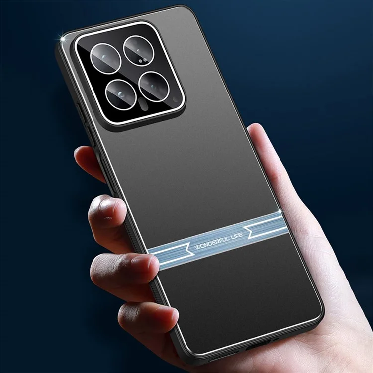 For Xiaomi 14 Phone Case Metal+PC+TPU Matte Anti-scratch Smartphone Cover - Black+Brushed Black