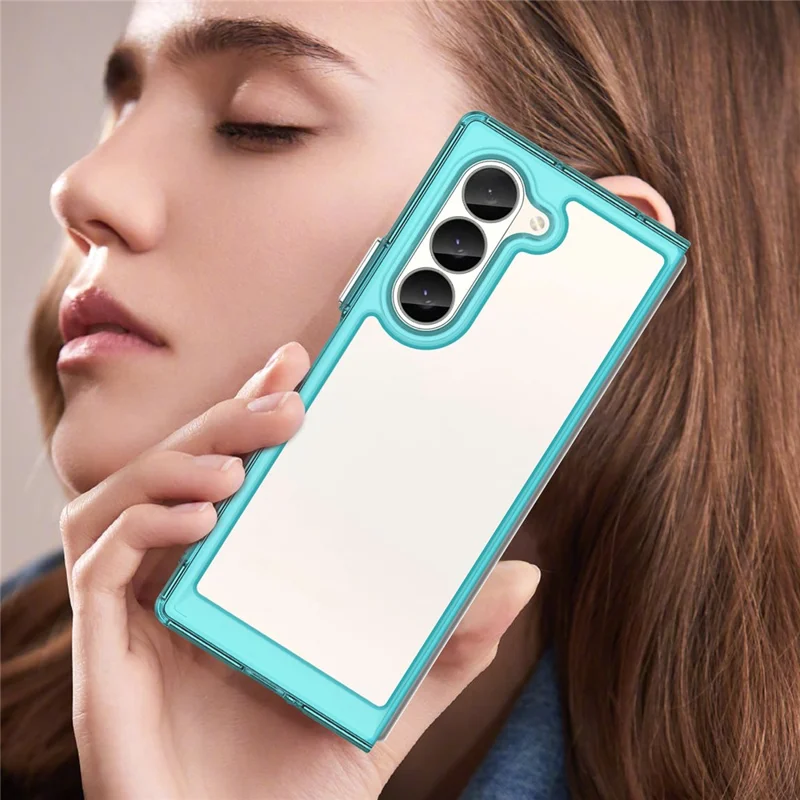 For Samsung Galaxy Z Fold6 5G Case Protective TPU+Acrylic Phone Mobile Parts   - Transparent Blue
