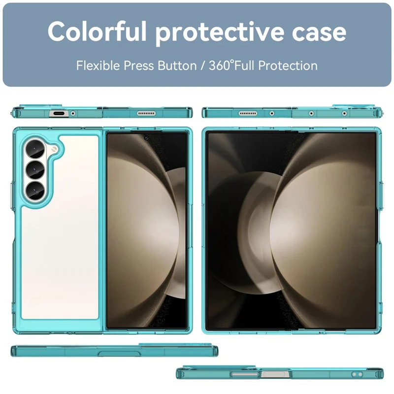For Samsung Galaxy Z Fold6 5G Case Protective TPU+Acrylic Phone Mobile Parts   - Transparent Blue