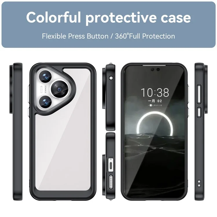 For Huawei Pura 70 Protective Case TPU Frame Clear Acrylic Phone Cover - Black