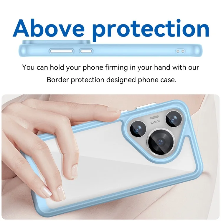 Чехол для телефона Huawei Pura 70 Pro, TPU-рамка, прозрачный акриловый ударопрочный чехол - синий