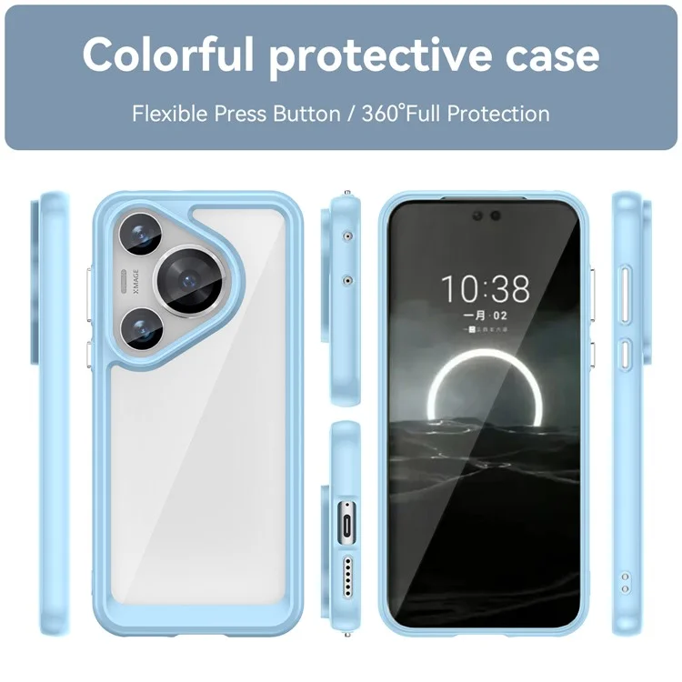 Чехол для телефона Huawei Pura 70 Pro, TPU-рамка, прозрачный акриловый ударопрочный чехол - синий