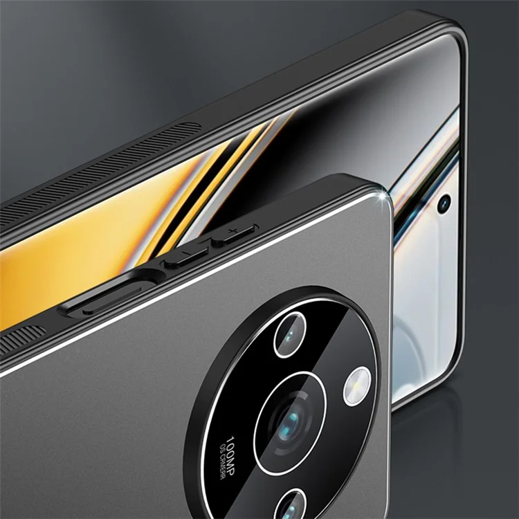 Pour Realme 11 Pro+ 5G Housse Matte Anti-empreinte Métallique+PC+TPU Étui de Téléphone - Noir+Noir Brossé
