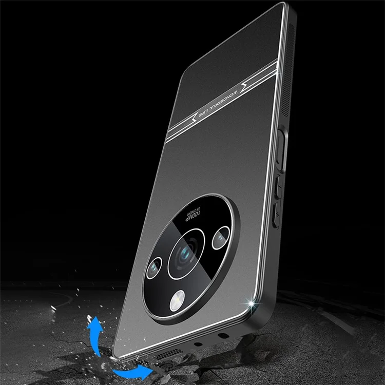 Pour Realme 11 Pro+ 5G Housse Matte Anti-empreinte Métallique+PC+TPU Étui de Téléphone - Noir+Noir Brossé