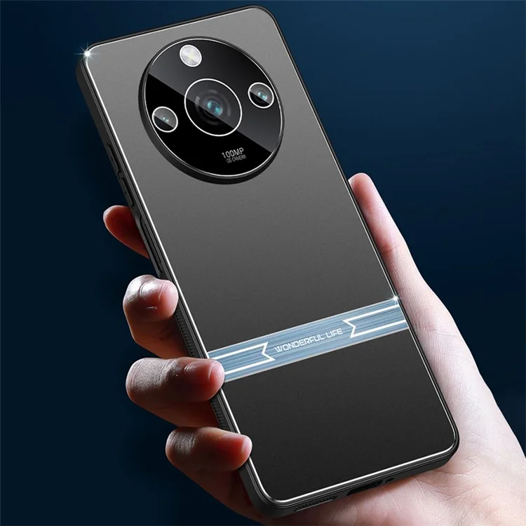 Pour Realme 11 Pro+ 5G Housse Matte Anti-empreinte Métallique+PC+TPU Étui de Téléphone - Noir+Noir Brossé
