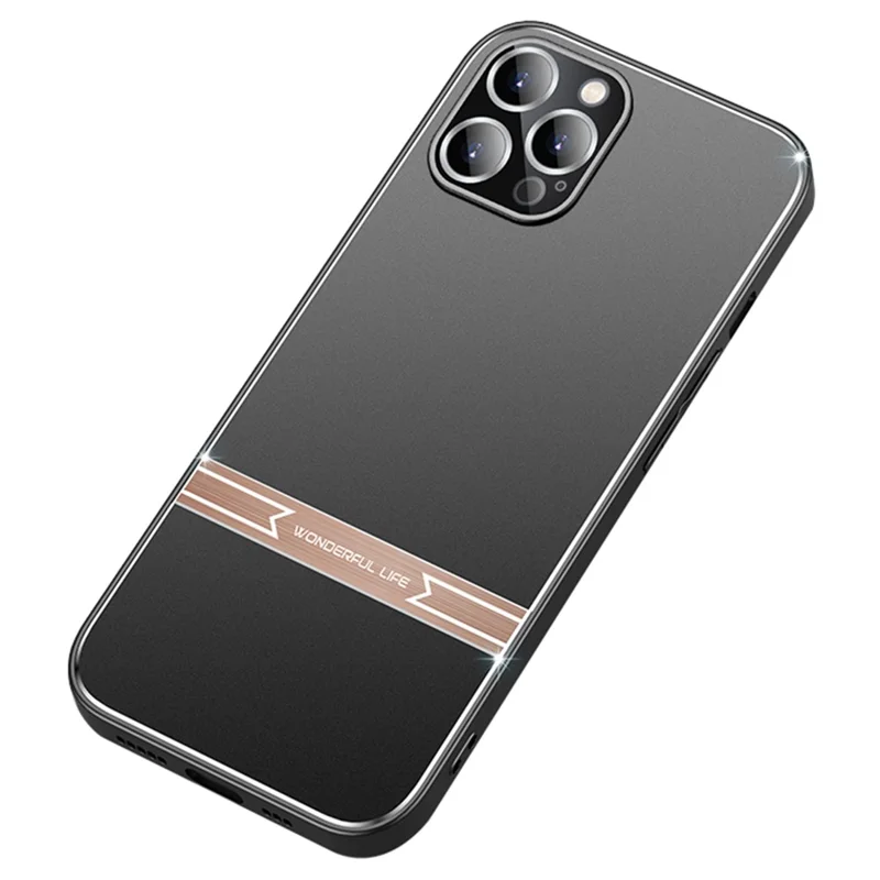 For iPhone 15 Pro Matt Case Med Ujævn Overflade, Stødfast Metal+PC+TPU Smartphone Cover - Sort+Røséguld