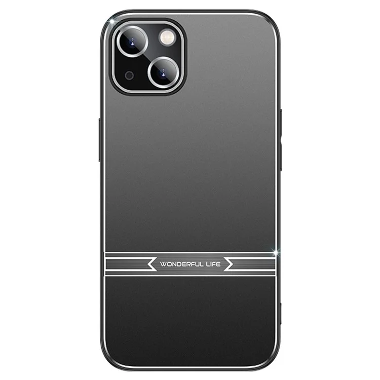 For iPhone 14 Matte Case Metal+PC+TPU Shockproof Mobile Phone Cover - Black+Brushed Black