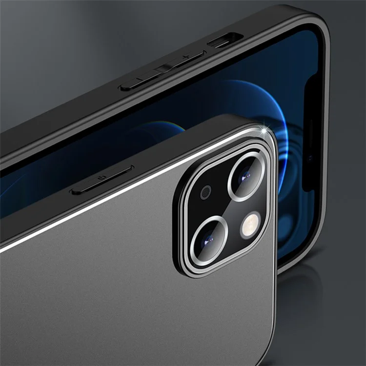 For iPhone 14 Matte Case Metal+PC+TPU Shockproof Mobile Phone Cover - Black+Brushed Black