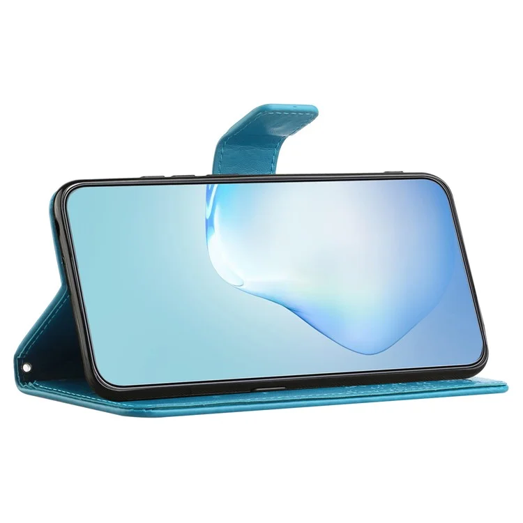 Custodia in pelle per Samsung Galaxy M15 5G / F15 5G, custodia portafoglio con stampa di gufo e albero - blu