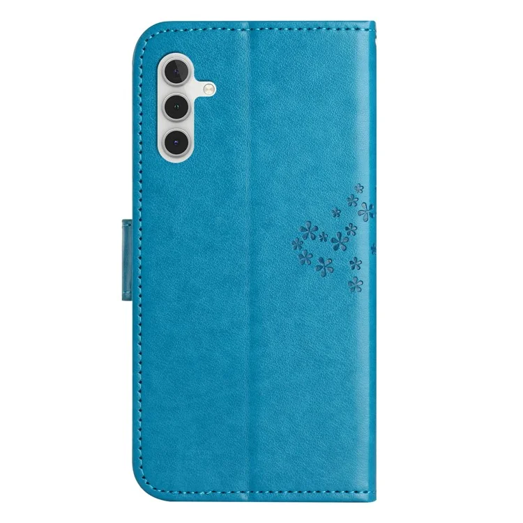 Custodia in pelle per Samsung Galaxy M15 5G / F15 5G, custodia portafoglio con stampa di gufo e albero - blu