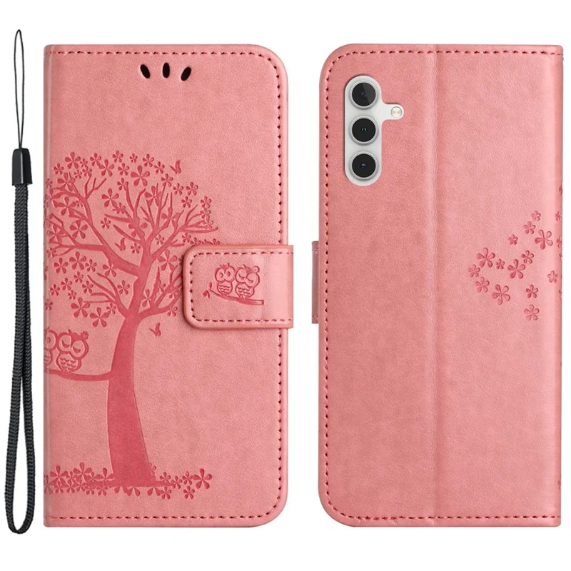 Leather Case for Samsung Galaxy M15 5G / F15 5G , Wallet Phone Cover Imprinted Owl Tree - Pink