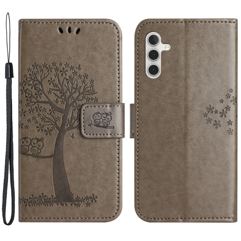 Leather Case for Samsung Galaxy M15 5G / F15 5G , Wallet Phone Cover Imprinted Owl Tree - Grey