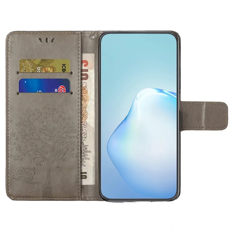 Leather Case for Samsung Galaxy M15 5G / F15 5G , Wallet Phone Cover Imprinted Owl Tree - Grey