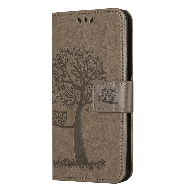 Leather Case for Samsung Galaxy M15 5G / F15 5G , Wallet Phone Cover Imprinted Owl Tree - Grey