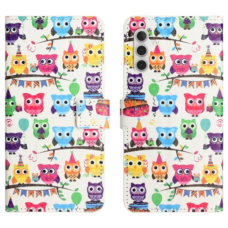 Per Samsung Galaxy M15 5G / F15 5G Custodia Flip in Pelle con Stampa a Motivi - Custodia con Portafoglio e Sticker degli Gufi