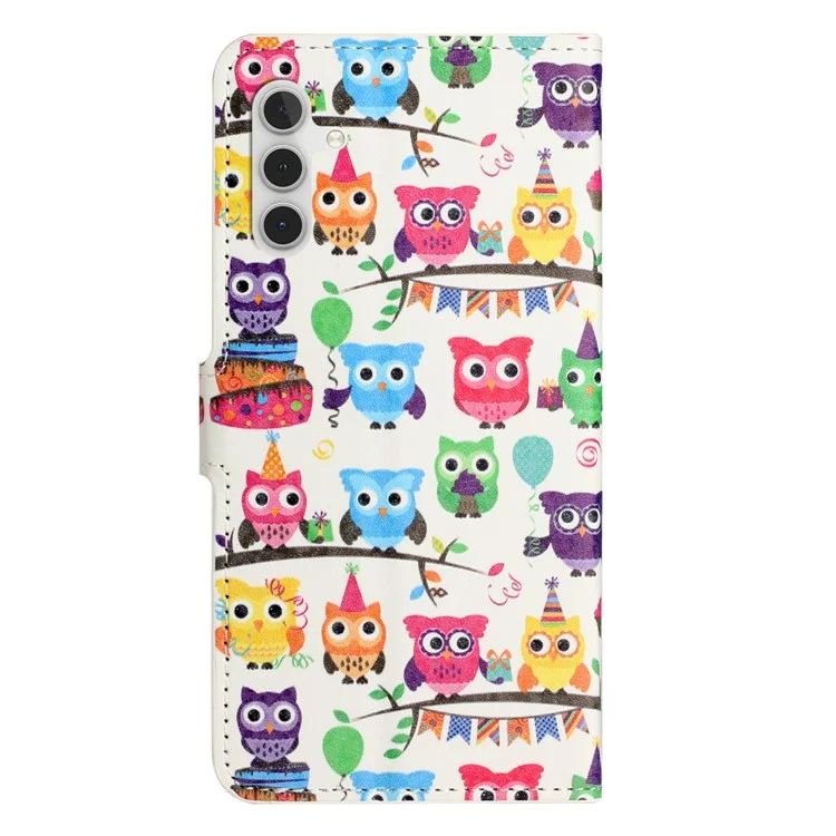 Per Samsung Galaxy M15 5G / F15 5G Custodia Flip in Pelle con Stampa a Motivi - Custodia con Portafoglio e Sticker degli Gufi