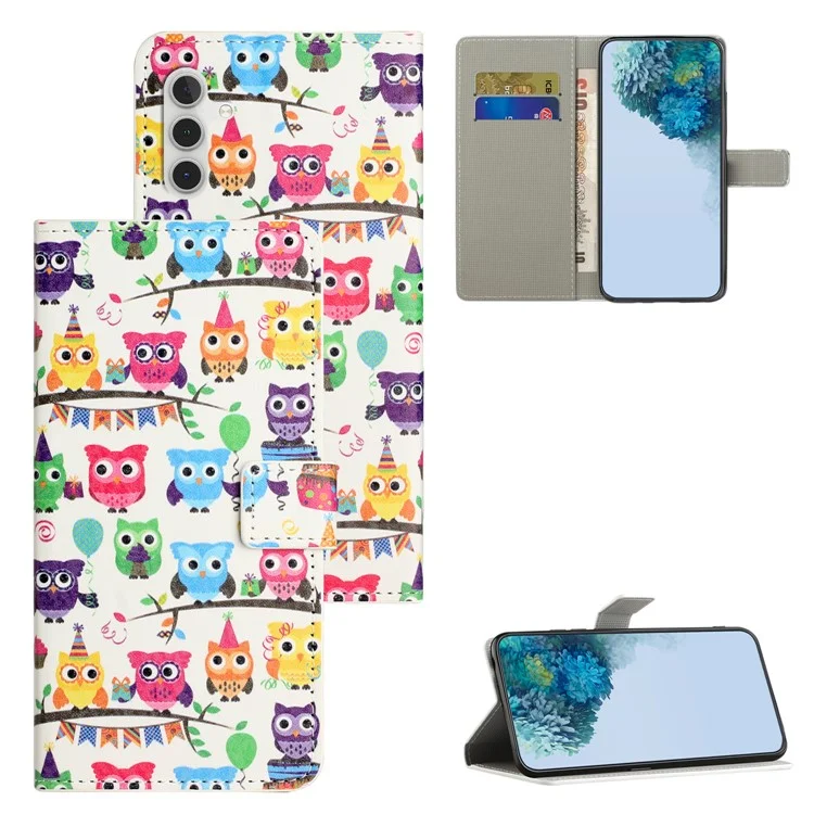 Per Samsung Galaxy M15 5G / F15 5G Custodia Flip in Pelle con Stampa a Motivi - Custodia con Portafoglio e Sticker degli Gufi