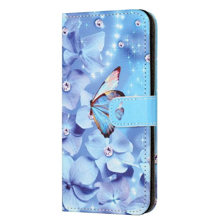 Custodia in pelle per Samsung Galaxy M15 5G / F15 5G Stampa a motivi Texture a croce Custodia portafoglio per telefono - Fiore e farfalla