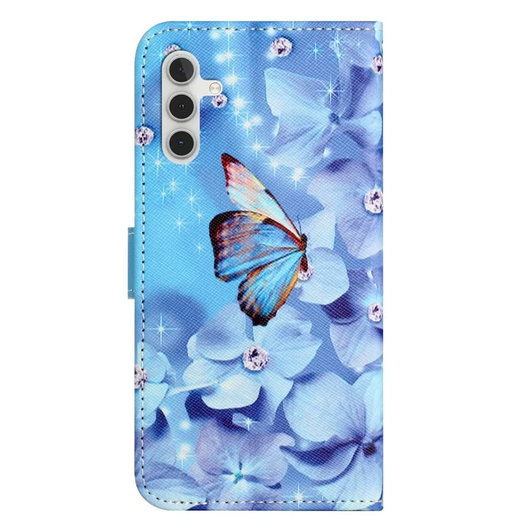 Custodia in pelle per Samsung Galaxy M15 5G / F15 5G Stampa a motivi Texture a croce Custodia portafoglio per telefono - Fiore e farfalla