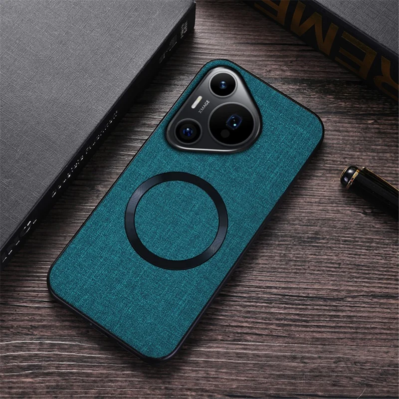 For Huawei Pura 70 Case Magnetic Case TPU+Cloth Protective Cover - Dark Green