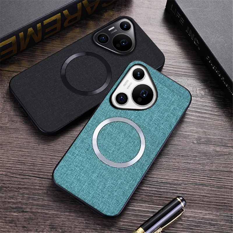 For Huawei Pura 70 Case Magnetic Case TPU+Cloth Protective Cover - Dark Green