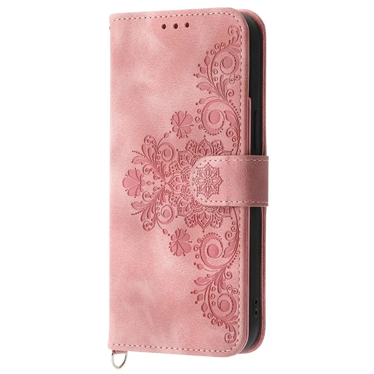 For Huawei Pura 70 Case Wallet Flower Pattern PU Leather Phone Cover with Crossbody Strap - Pink