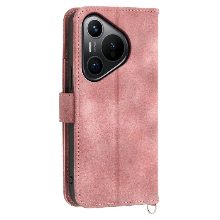 For Huawei Pura 70 Case Wallet Flower Pattern PU Leather Phone Cover with Crossbody Strap - Pink