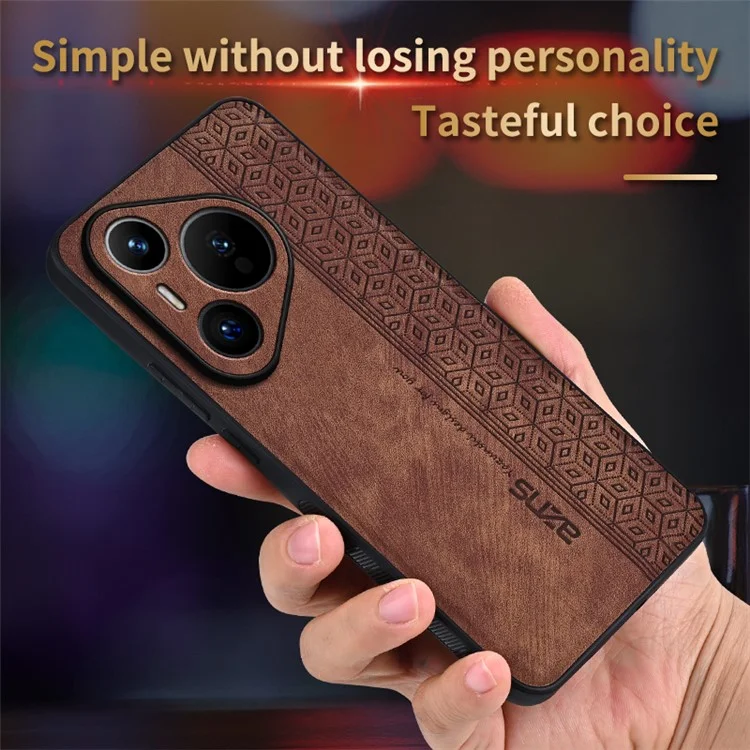 AZNS для Huawei Pura 70 Pro / Pura 70 Pro+ Чехол из искусственной кожи + ТПУ с гравированным рисунком - Коричневый