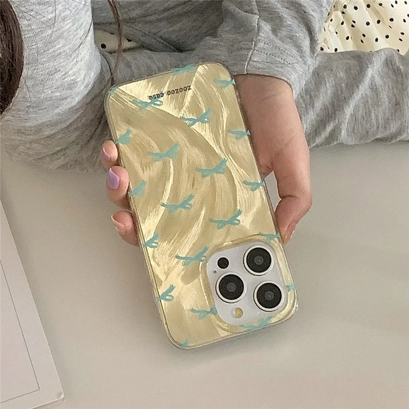 For iPhone 15 Pro Case Dual-layer IMD Pattern Phone Shell Shockproof Cell Phone Cover - Yellow+Green Butterfly