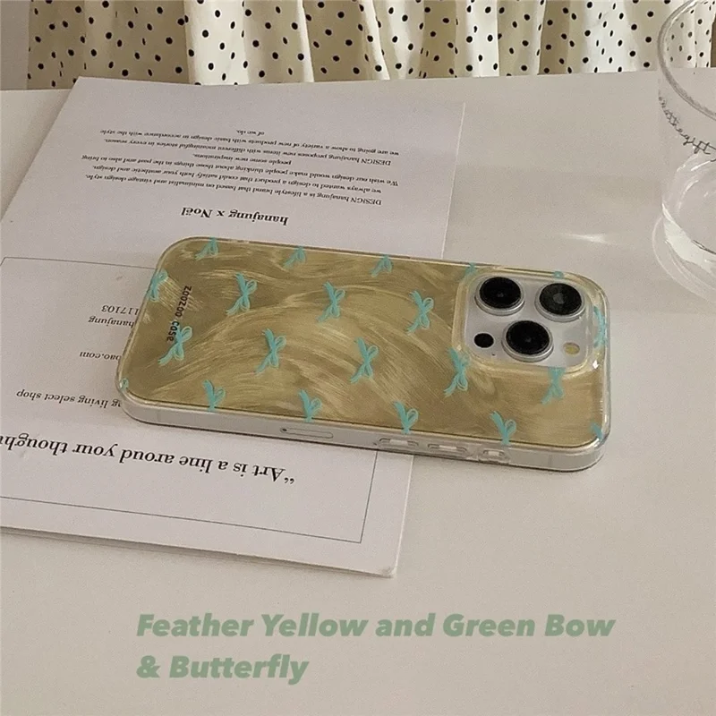 For iPhone 15 Pro Case Dual-layer IMD Pattern Phone Shell Shockproof Cell Phone Cover - Yellow+Green Butterfly