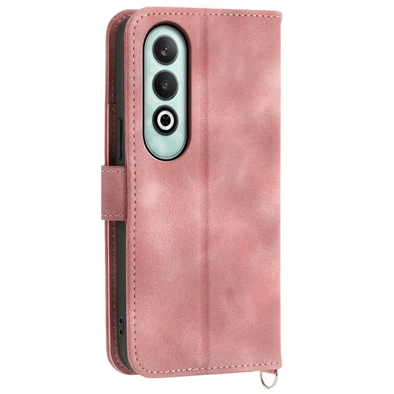 For OnePlus Nord CE4 5G Leather Case Wallet Phone Cover with Hand Strap and Shoulder Strap - Pink