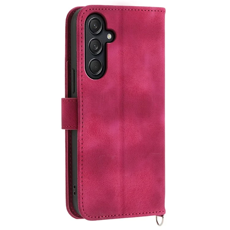 For Samsung Galaxy M55 5G / C55 5G / F55 5G Case Card Slots Wallet Leather Phone Cover with 2 Straps - Wine Red