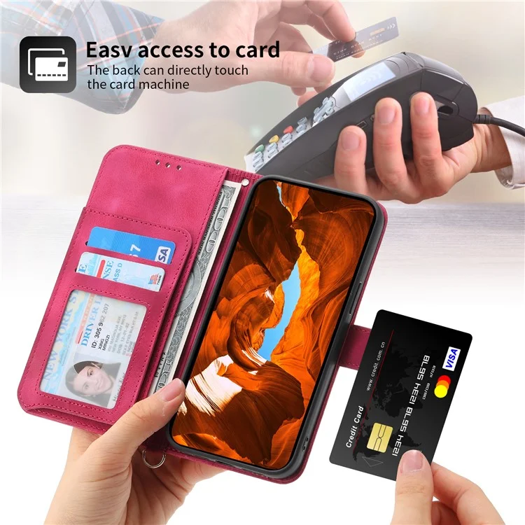 For Samsung Galaxy M55 5G / C55 5G / F55 5G Case Card Slots Wallet Leather Phone Cover with 2 Straps - Wine Red