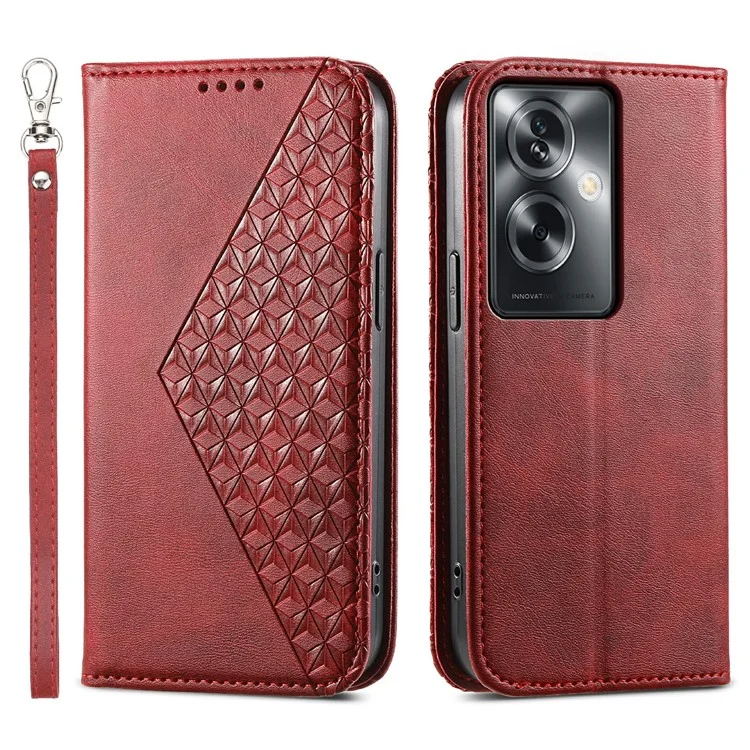 For Oppo A2 5G / A79 5G Case PU Leather Rhombus Imprinted Pattern Wallet Phone Cover - Red