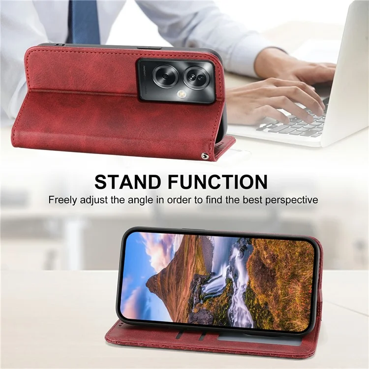 For Oppo A2 5G / A79 5G Case PU Leather Rhombus Imprinted Pattern Wallet Phone Cover - Red