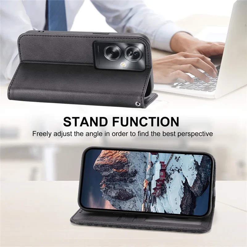 For Oppo A2 5G / A79 5G Case PU Leather Rhombus Imprinted Pattern Wallet Phone Cover - Black