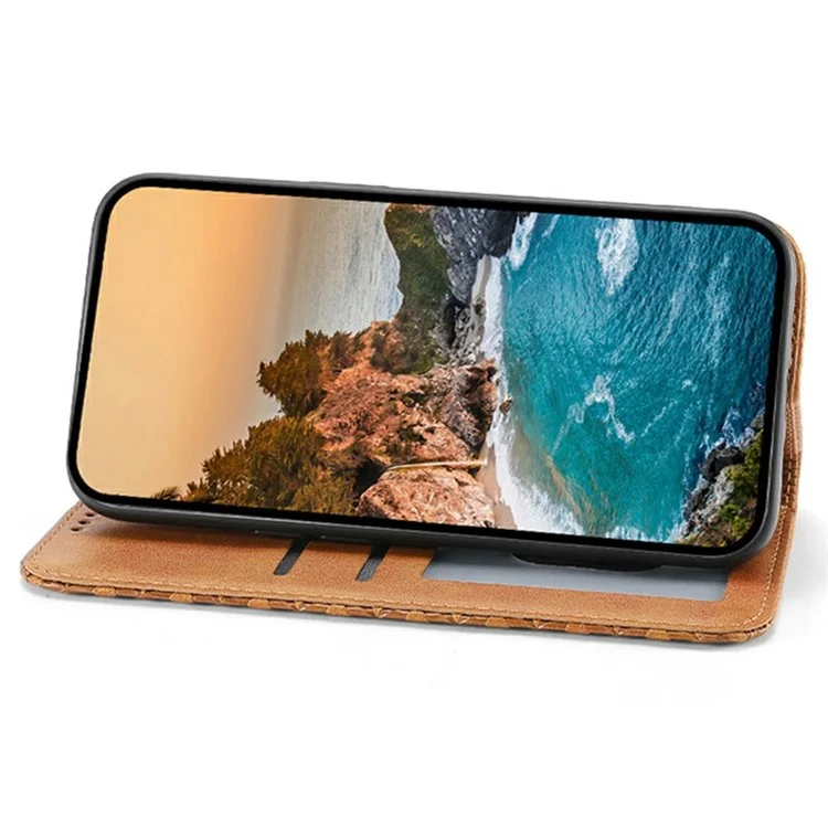 Para Samsung Galaxy M62 Cartera Funda de Teléfono Patrón Grabado en Relieve de Rombos Cuero PU Flip Cover - Amarillo