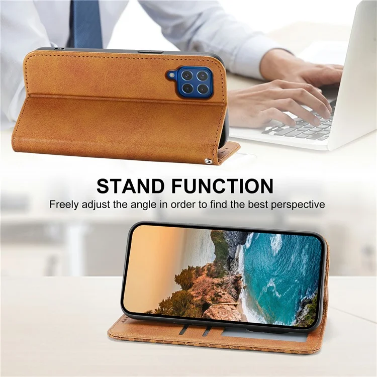 Para Samsung Galaxy M62 Cartera Funda de Teléfono Patrón Grabado en Relieve de Rombos Cuero PU Flip Cover - Amarillo