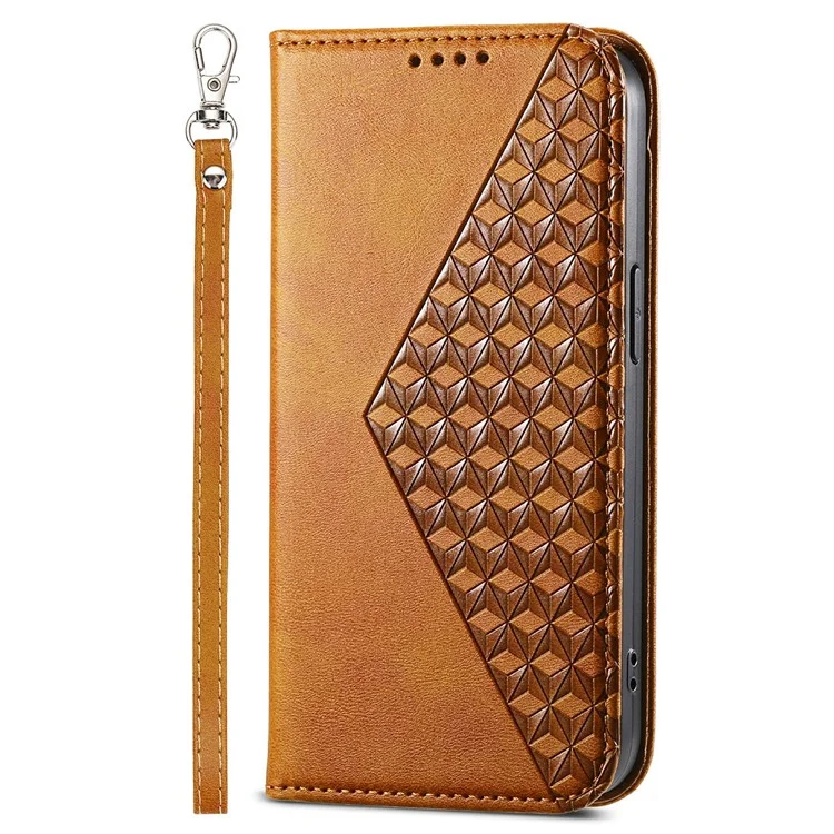 Para Samsung Galaxy M62 Cartera Funda de Teléfono Patrón Grabado en Relieve de Rombos Cuero PU Flip Cover - Amarillo