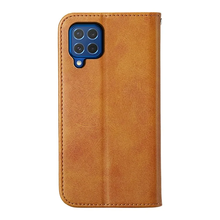 Para Samsung Galaxy M62 Cartera Funda de Teléfono Patrón Grabado en Relieve de Rombos Cuero PU Flip Cover - Amarillo