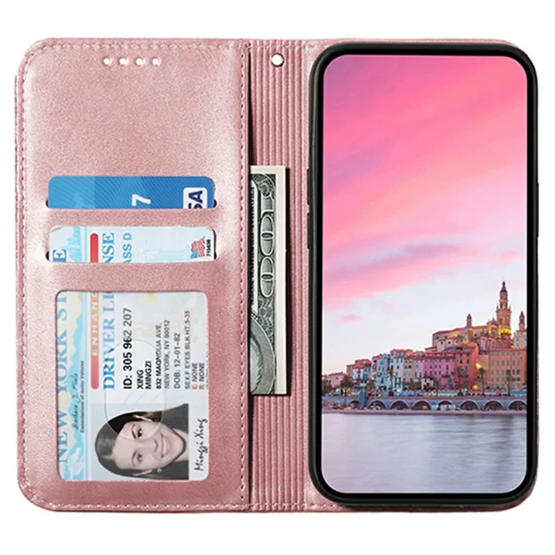 For Samsung Galaxy M62 Wallet Phone Case Rhombus Imprinted Pattern PU Leather Flip Cover - Rose Gold