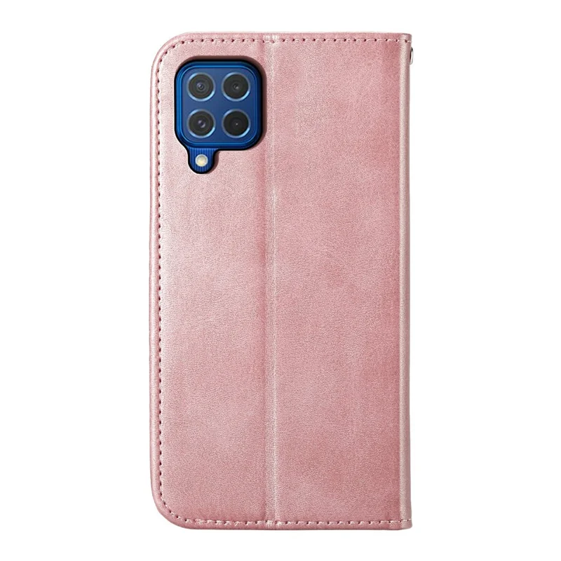 For Samsung Galaxy M62 Wallet Phone Case Rhombus Imprinted Pattern PU Leather Flip Cover - Rose Gold