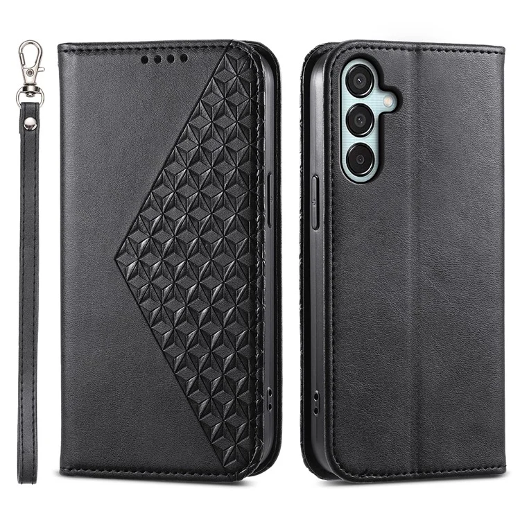 Pour Samsung Galaxy M15 5G / F15 5G Étui de téléphone en gros en cuir PU à motif en losange imprimé - Noir