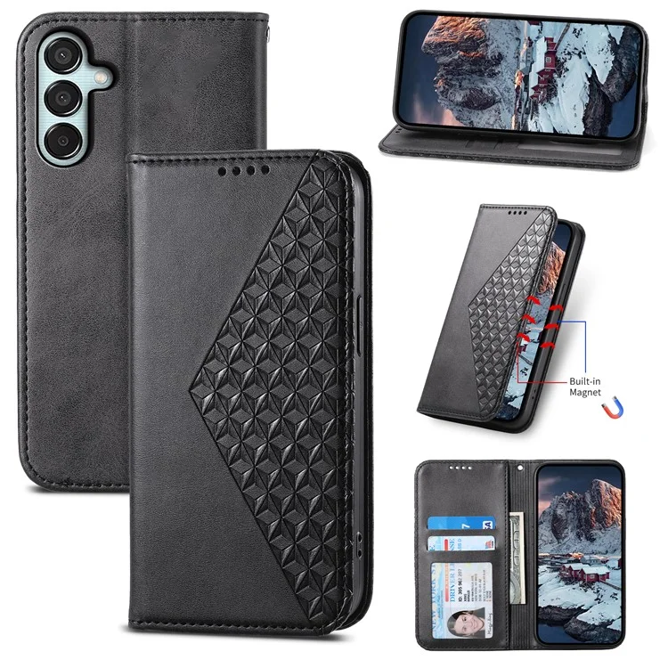 Pour Samsung Galaxy M15 5G / F15 5G Étui de téléphone en gros en cuir PU à motif en losange imprimé - Noir
