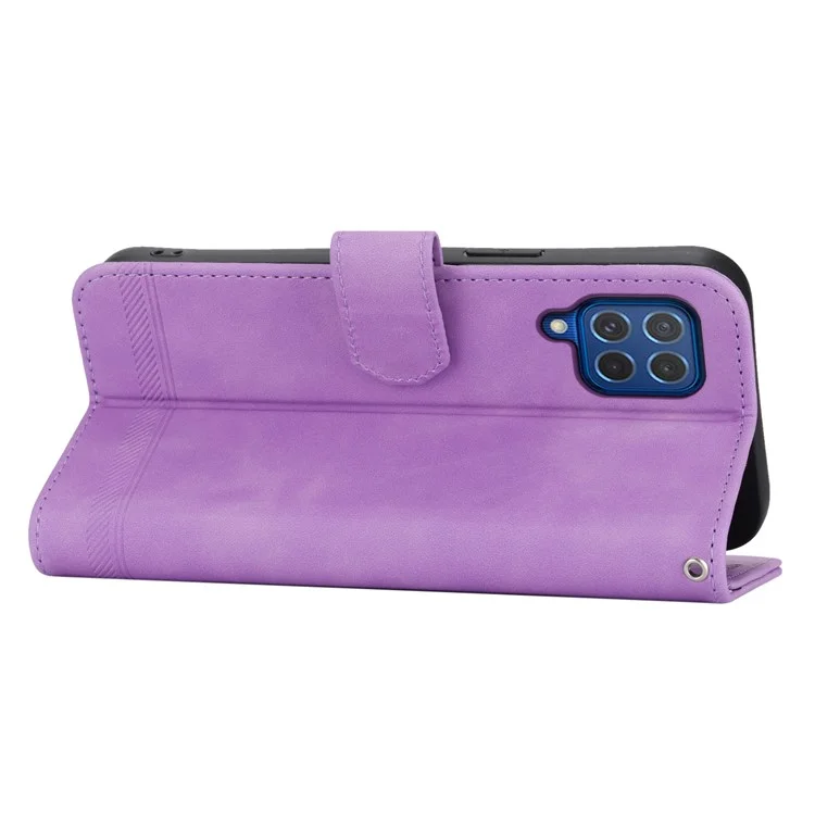 DIERFENG DF-03 Flip Cover para vivo Y03 Funda de teléfono móvil con líneas impresas y soporte cartera - Púrpura