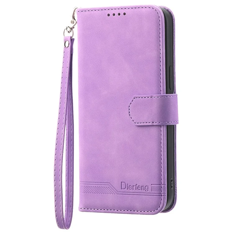 DIERFENG DF-03 Flip Cover para vivo Y03 Funda de teléfono móvil con líneas impresas y soporte cartera - Púrpura
