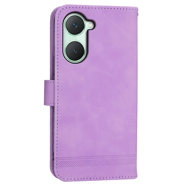 DIERFENG DF-03 Flip Cover para vivo Y03 Funda de teléfono móvil con líneas impresas y soporte cartera - Púrpura